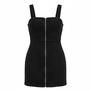 LE LIS COLLECTION Black Denim Zipper Front Pinafore Dress Mini Size M Jumper